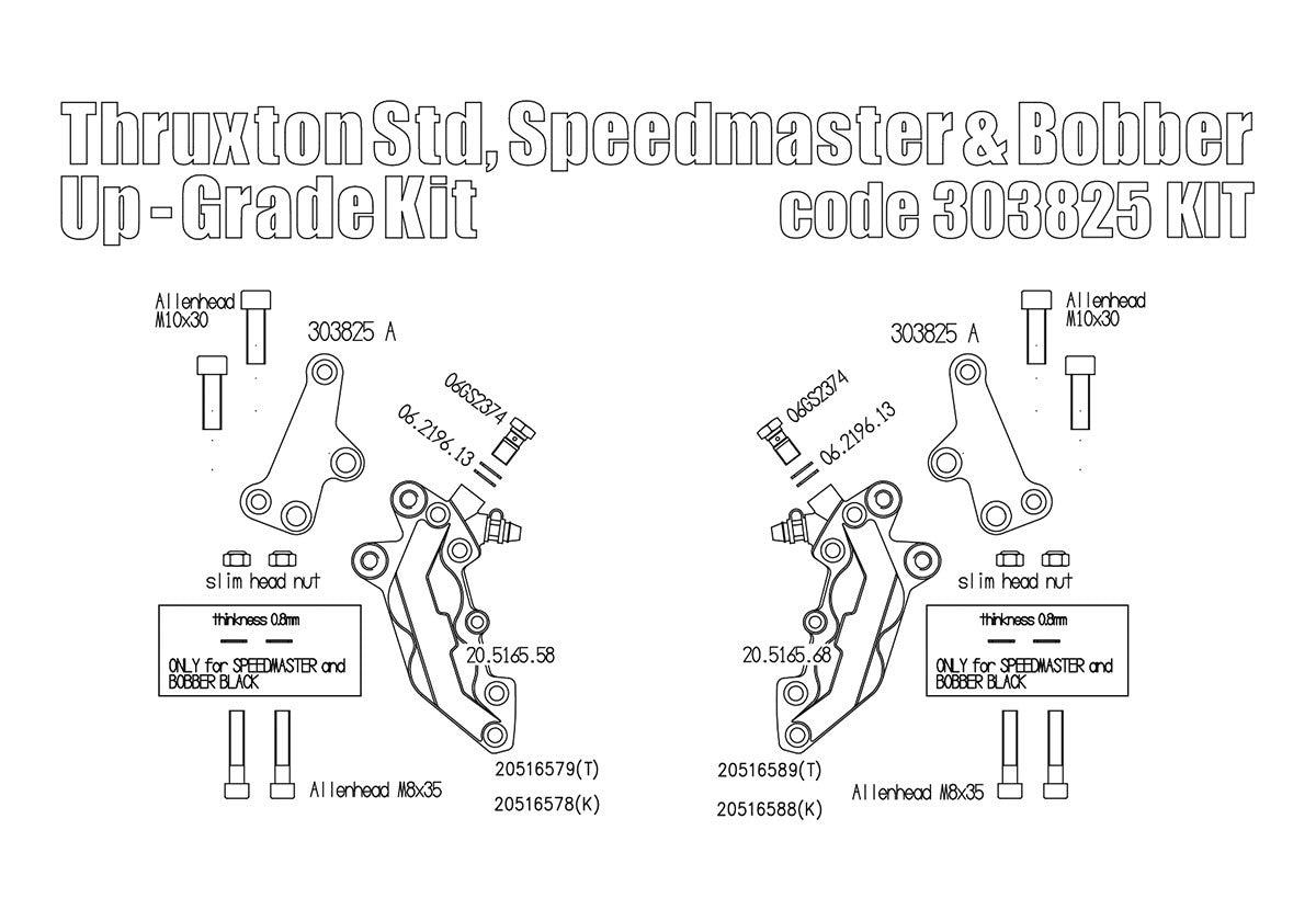 Free Spirits Brembo Dual Caliper Kit - Triumph Bobber Black, Speedmaster 1200 and Thruxton 1200