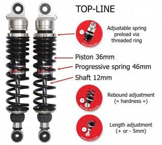 YSS RZ362-TRL Twin Shocks - BLACKLINE - Royal Enfield 2019+ Interceptor 650 and Continental GT